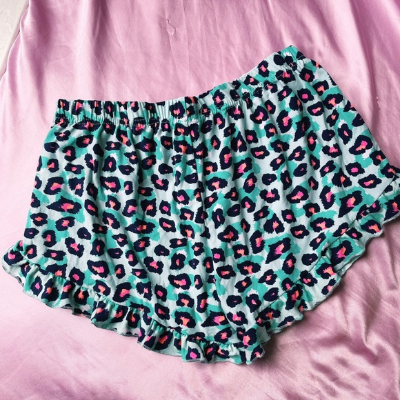 Turquoise Leopard Print Elastic Sleepwear Shorts Size M - Picture 1 of 3